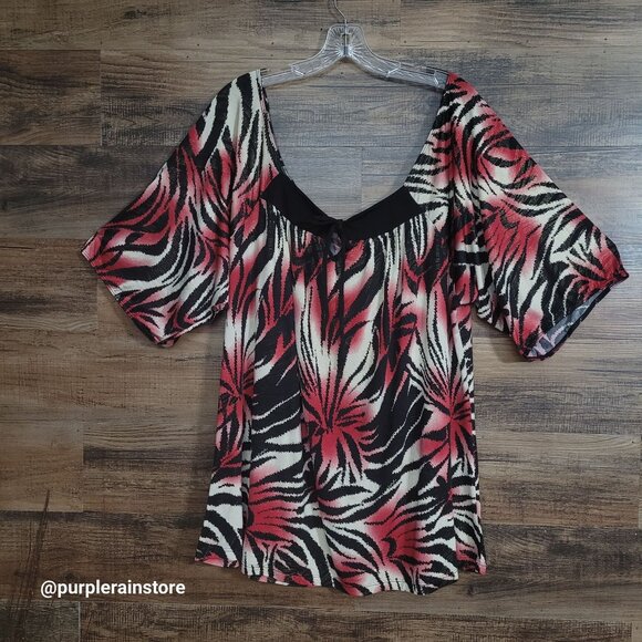 Vtg Pretty Good Animal Print Top 3x Stretch Gold Metallic Accent 90's Y2K Boho - Picture 1 of 10